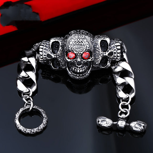 Titanium Steel Inlaid Gemstone Domineering Men's Gabala Skull Bracelet - Dazpy