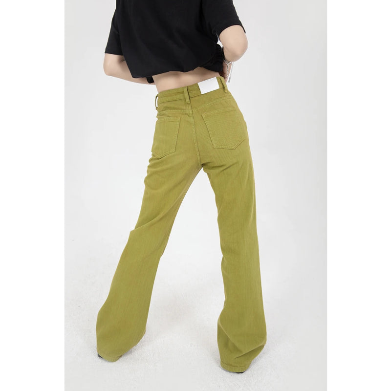 Pantalones De Mezclilla De Moda Coreana De Cintura Alta Verdes