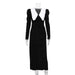 Black And White Contrast Color Split Doll Collar Long Sleeve Dress