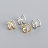 S925 Silver Geometric Metal Double Round Micro Inlaid Zircon Ear Buckle Earrings - Dazpy