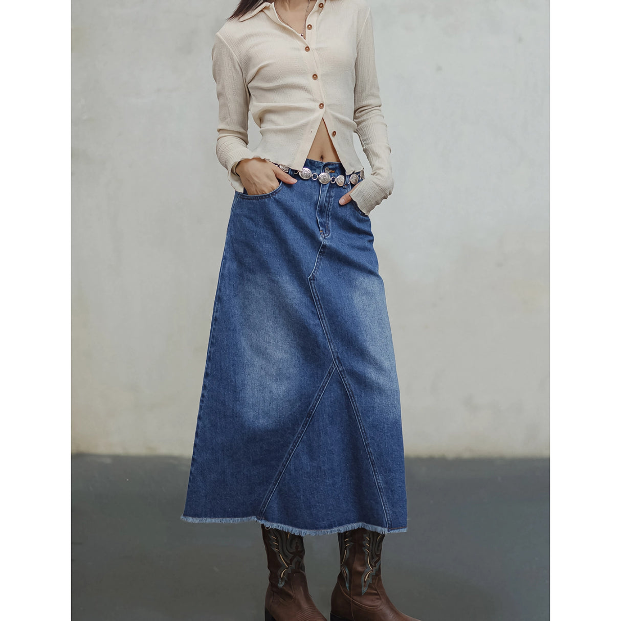 Asymmetrischer Denim-A-Linienrock im Vintage-Waschstil für Damen