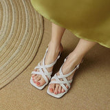 Thick Heel Leather Sandals with Ankle Strap for Women - Elegant and Versatile