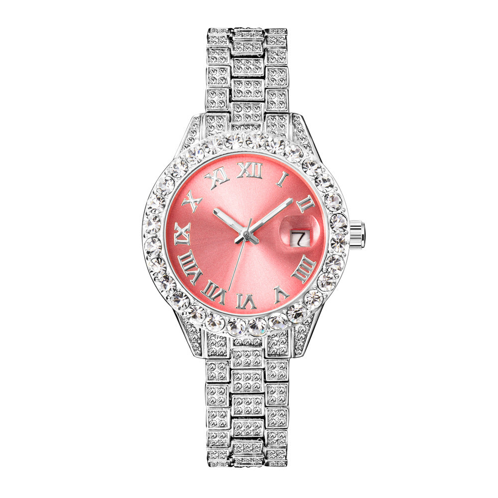 Diamond Inlaid Waterproof Calendar Full Bore Luminous Women's Quartz Watch - Dazpy