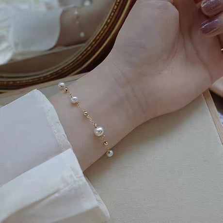 18k Gold Star Pearl Bracelet - Dazpy