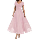 Vestido largo de noche de manga corta para mujer