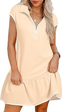Women's Polo-Collar Zip-Waist Cotton Dress