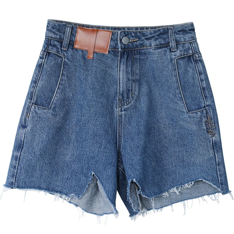 Retro-blaue Jeansshorts mit hoher Taille für Damen