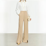 Winter Casual Chic Wide-Leg Pants with High Slit