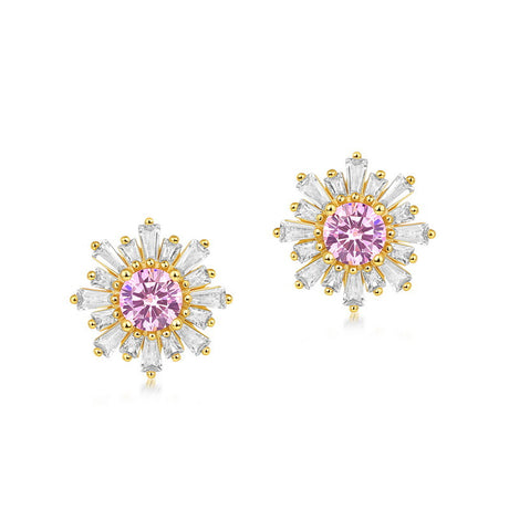 Women's Fashion Full Diamond Sun Flower Earrings - Dazpy