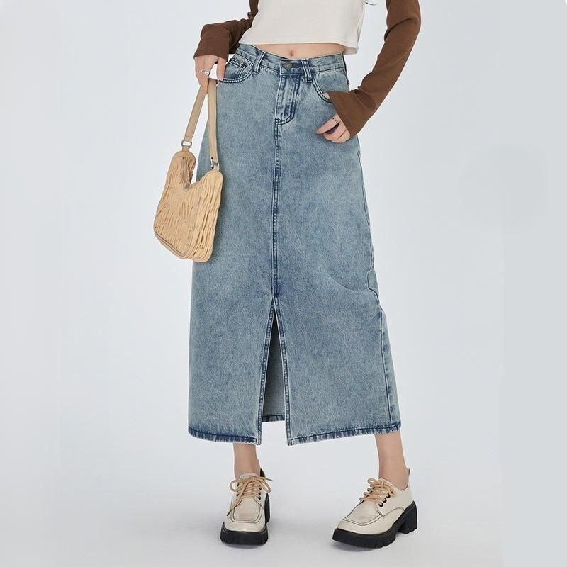 Classic High Waist Straight Denim Skirt