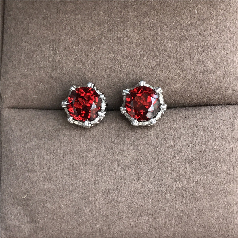 Natural Ruby Colored Round Sterling Silver Earrings - Dazpy