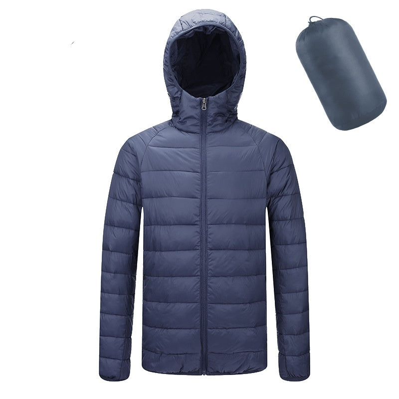 Abrigo ligero con capucha para hombre, chaqueta cálida de invierno de color sólido con cremallera, ropa de abrigo portátil de moda, ropa superior