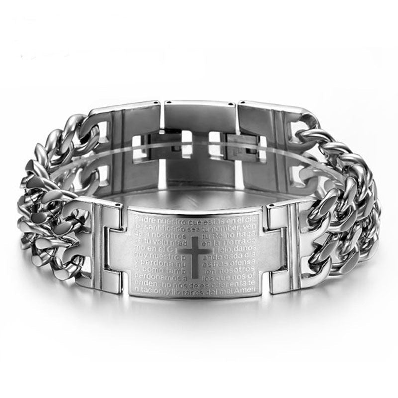 Cross Double Row Cuban Bracelet For Men - Dazpy