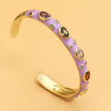 Jewelry Exotic Multicolor Heavy Copper Inlaid Zircon Opening Bracelet - Dazpy