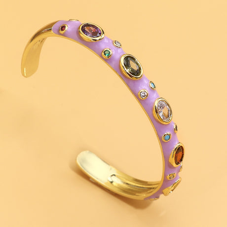 Jewelry Exotic Multicolor Heavy Copper Inlaid Zircon Opening Bracelet - Dazpy