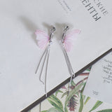 S925 Sterling Silver Butterfly Tassel Shiny Silver Bead Earrings - Dazpy