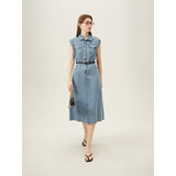 Summer Chic Sleeveless Denim Dress - Cotton Casual Straight Knee-Length