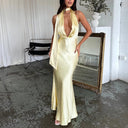 Women's Yellow Sleeveless Halter Long Dress