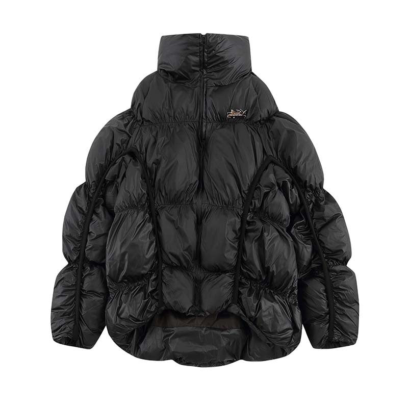 Men's Tide Brand Short Front And Long Back Thickened Stand Collar Cotton-padded Jacket