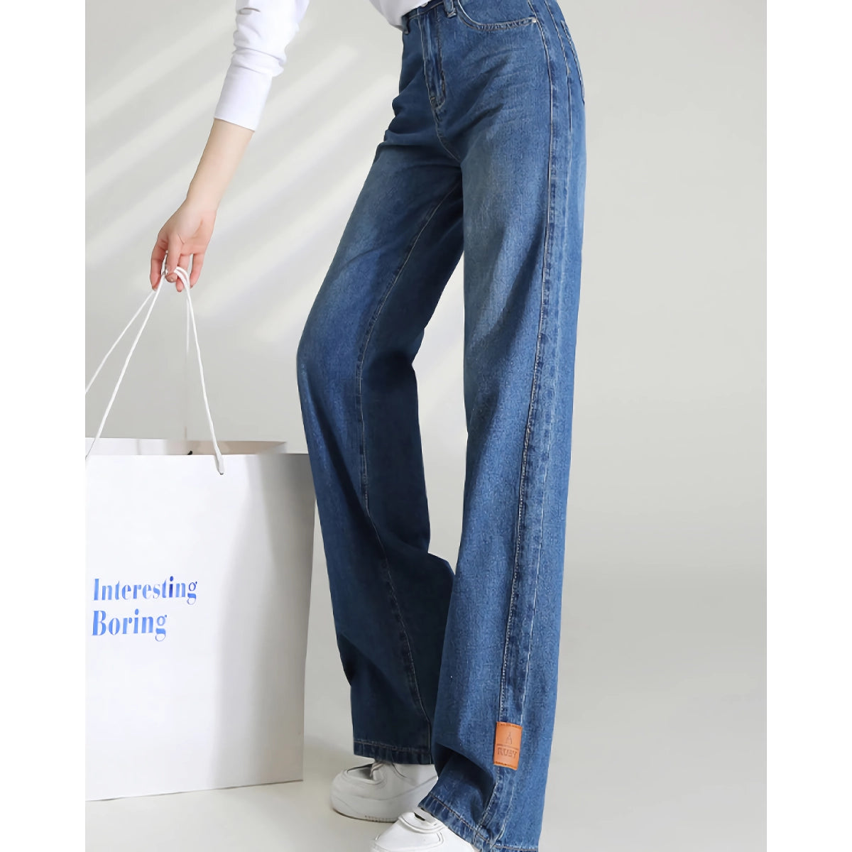 Lockere Jeanshose mit weitem Bein und hoher Taille für Damen