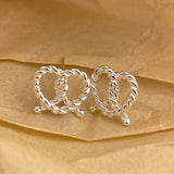 Women's Sterling Silver Twist Knotted Heart Stud Earrings - Dazpy