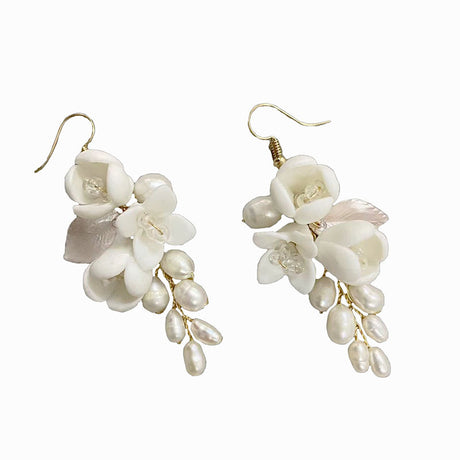 Wedding Bridal Tiara Earrings White Ceramic - Dazpy