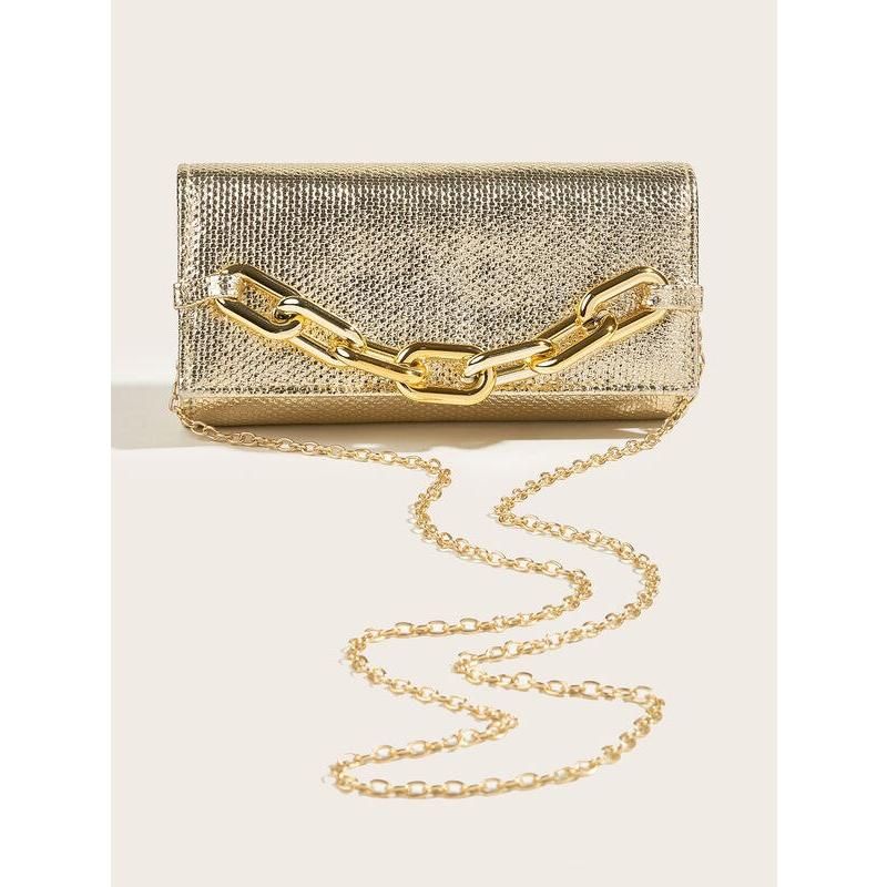 Shiny Metallic Clutch Purse with Chain