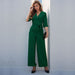 Women's Mid-sleeve Solid Color Long Jumpsuit