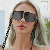 Oversized Steampunk Shield Sunglasses with Chain