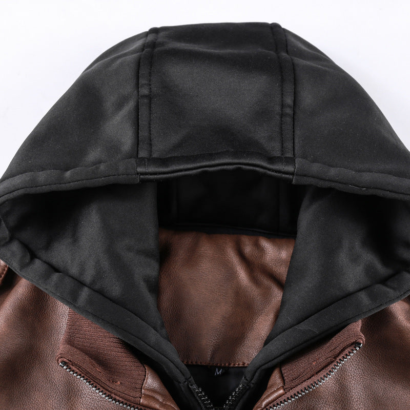 Chaqueta de cuero sintético lavable para hombre con cremallera extraíble