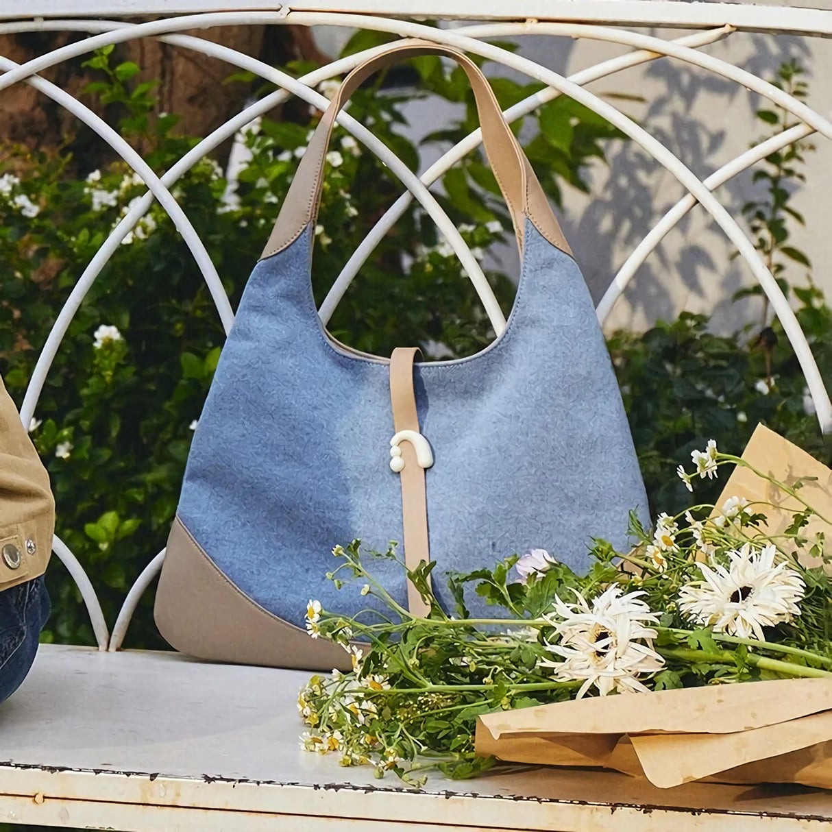 Triangle Denim Shoulder Tote