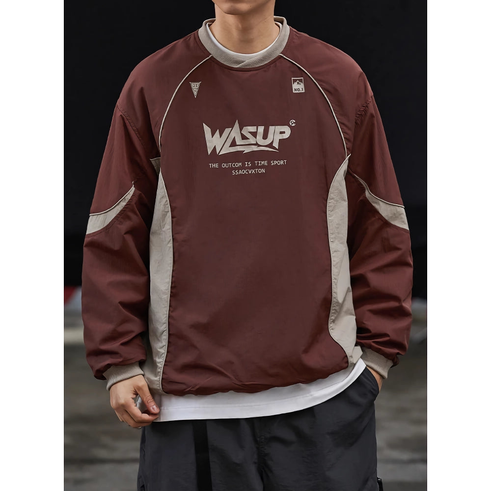 Sudadera con cuello redondo y parches de estilo urbano coreano de primavera para hombre