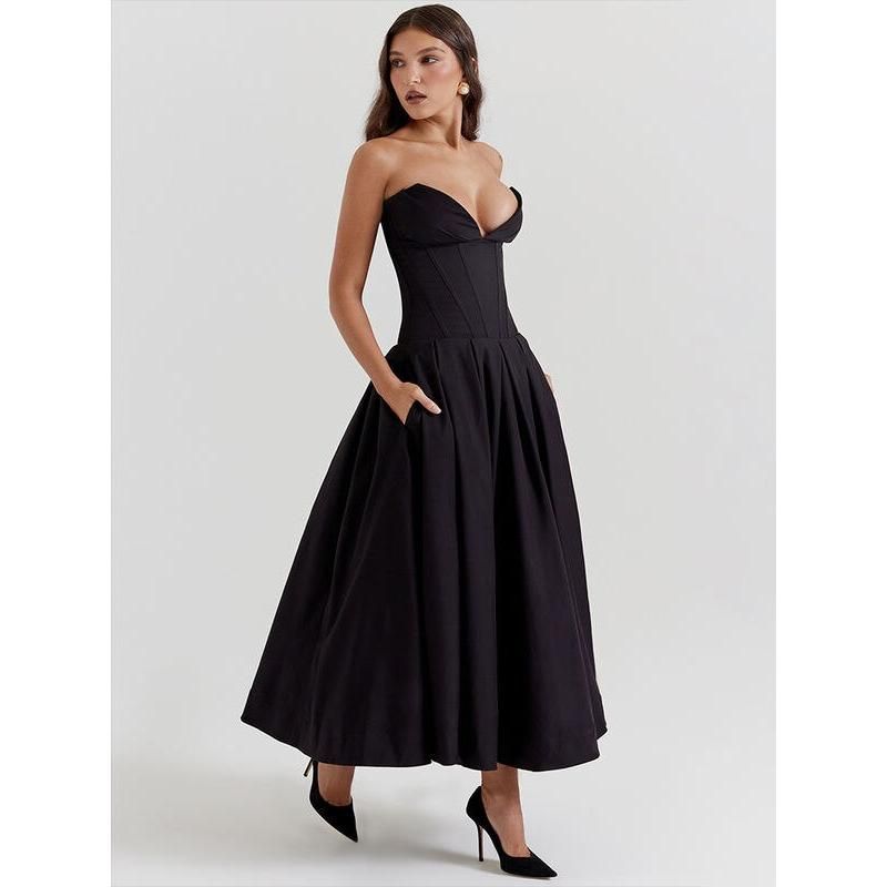 Vestido midi elegante sin espalda de corte A para mujer