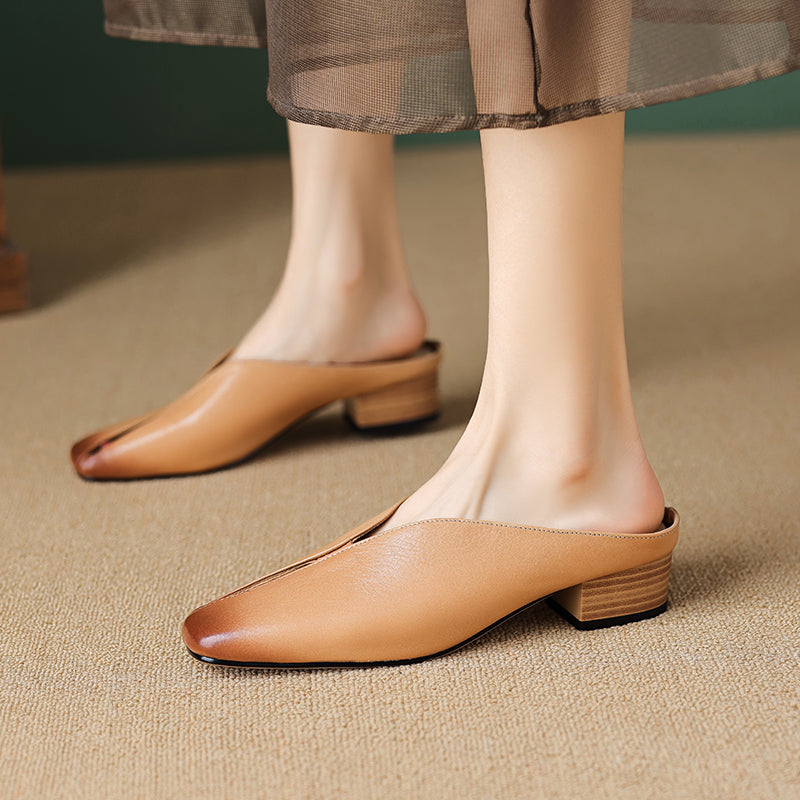 Leather Square Toe Mules