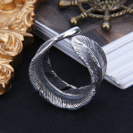 S925 Sterling Silver Feather Ring Creative Personality - Dazpy