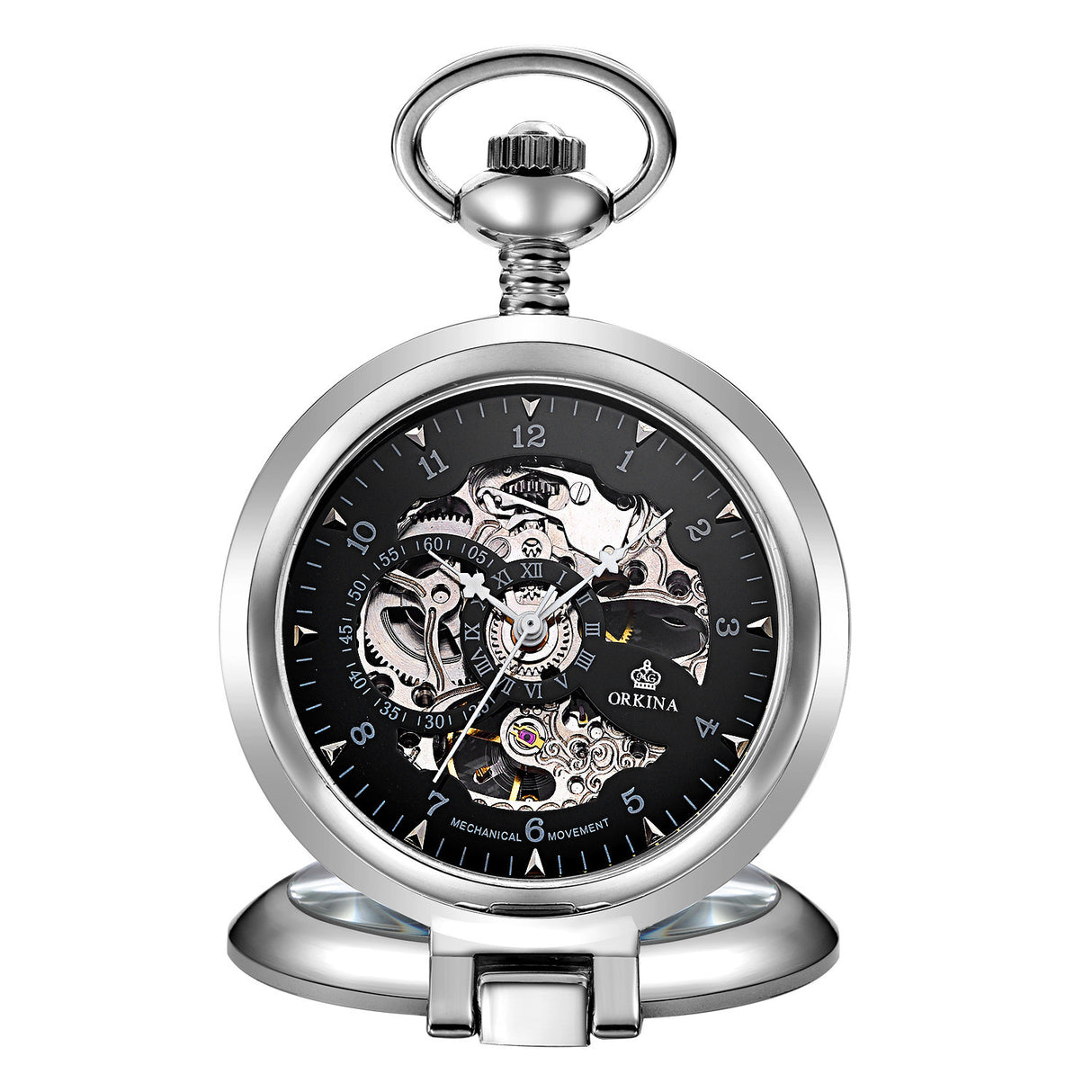 Flip Manual Mechanical Pocket Watch Roman Engraved Skeleton - Dazpy