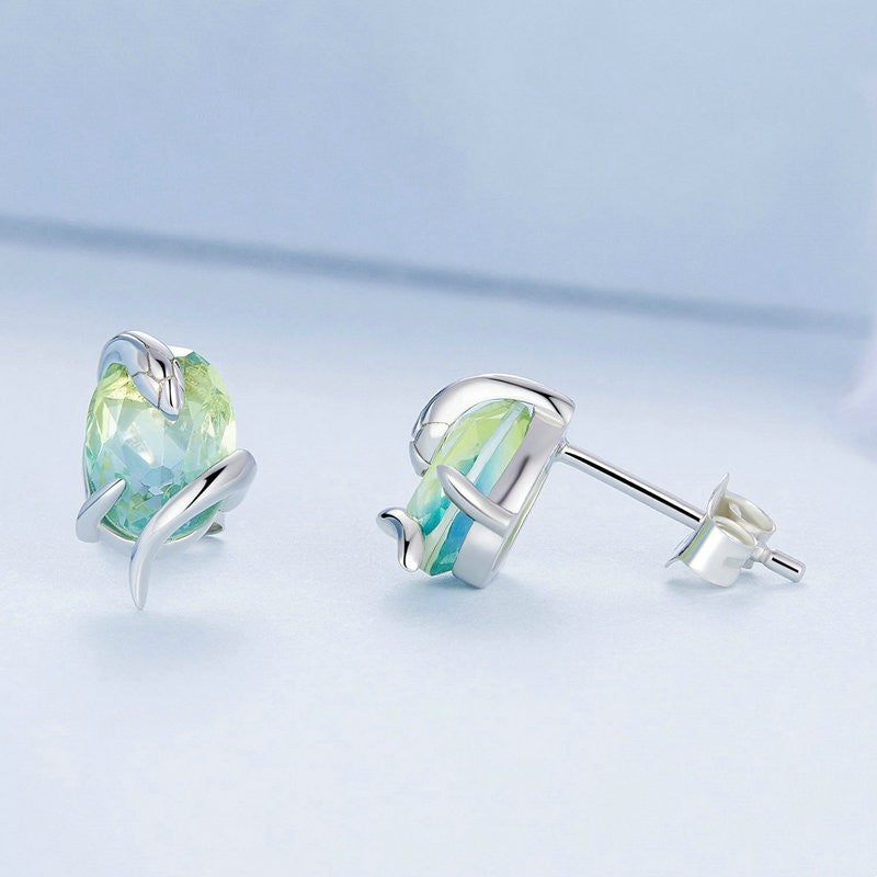 Platinum Plated Egg Face Gradual Glass Wrapped Snake Earrings - Dazpy