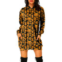Vestido tipo suéter con capucha y estampado de Halloween para mujer