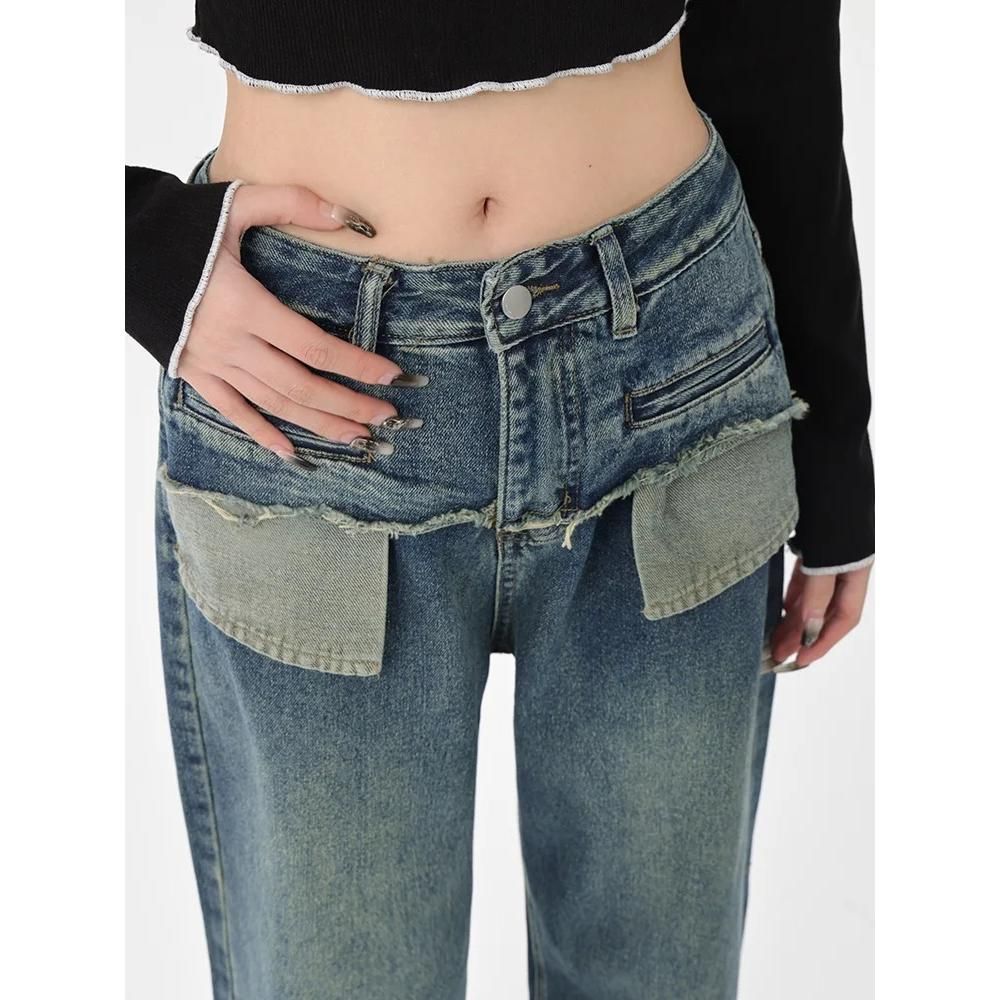 Schicke Vintage Distressed High-Waist Straight Leg Damenjeans