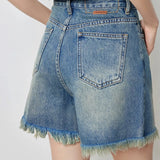 Jeansshorts mit hoher Taille und Quasten für Damen