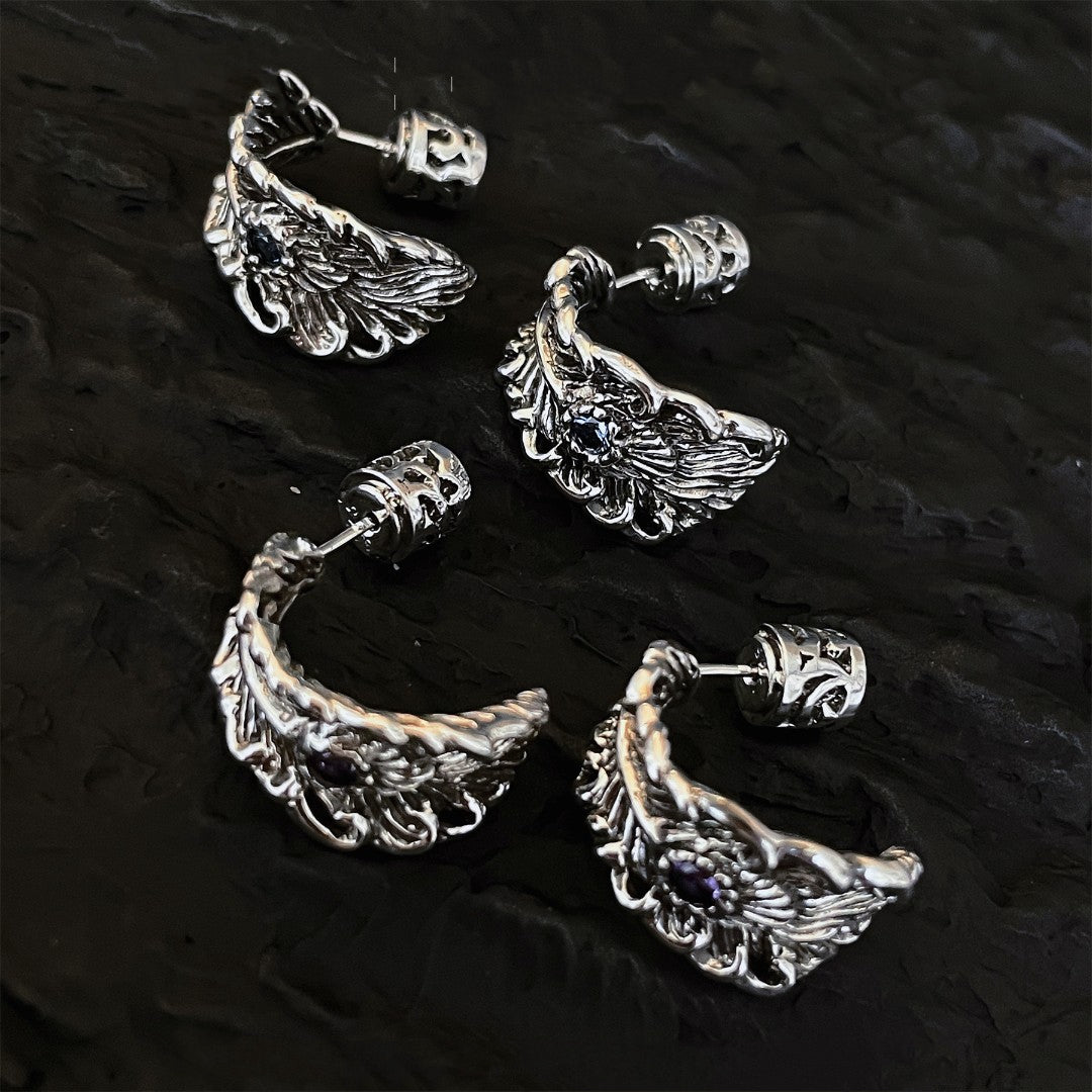 Silver Phoenix Feather Wing Earrings - Dazpy