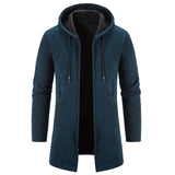 Autumn And Winter Fleece-lined Thickening Trendy Solid Color Men's Cardigan Mid-length Hooded Jacket