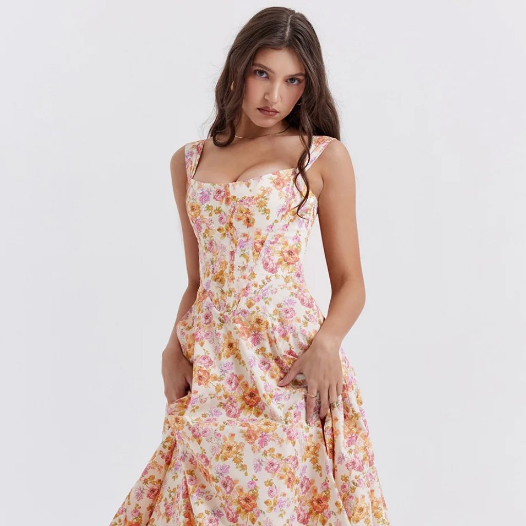 Vestido evasé con estampado de abertura alta para mujer