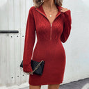 Women's Red Long-Sleeve Zip-Detail Knit Dress