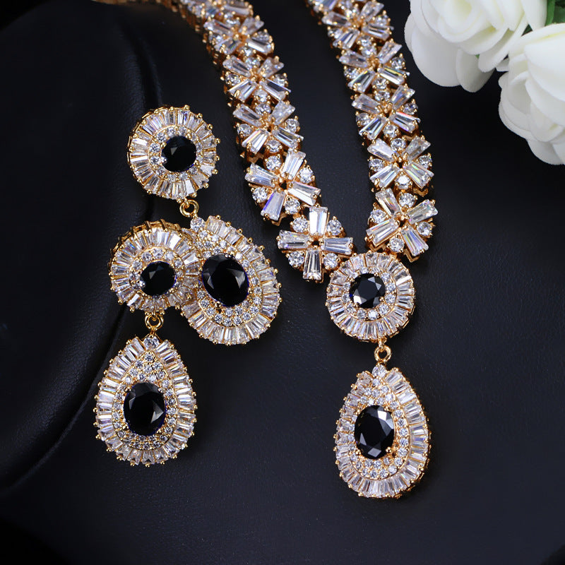 Two Piece Set Of Zircon Necklace Earrings - Dazpy