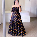 Vestido largo estampado de cintura alta con hombros descubiertos