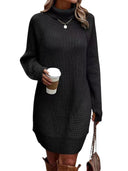 Women's High-Neck Long-Sleeve Slit Knit Dress