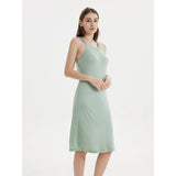 Elegant Silk Blend Halterneck Midi Dress