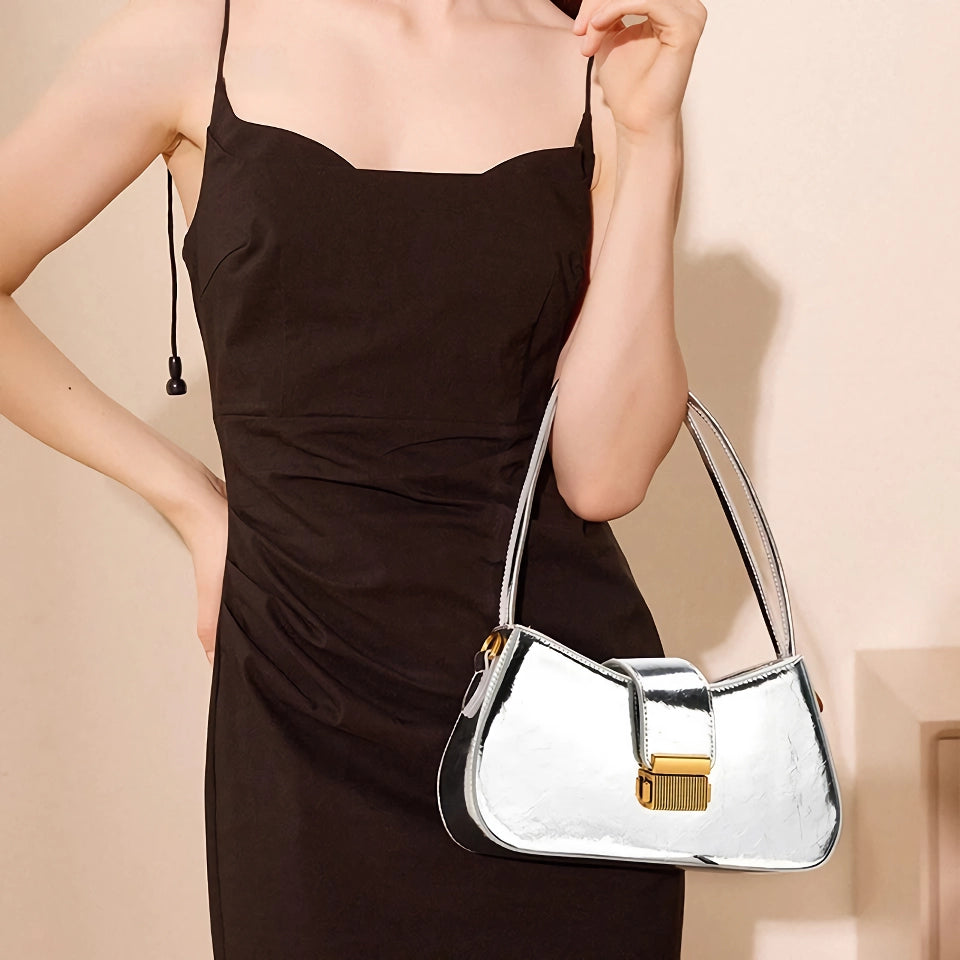 Silver Black Baguette Shoulder Bag