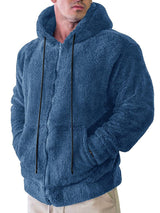 Men's Solid Color Plush Cardigan Hooded Jacket